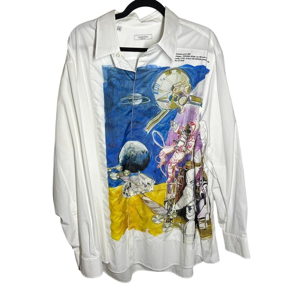 NEW VALENTINO Space Print Button Up Shirt Men's IT 45 / 18 Made In Italy